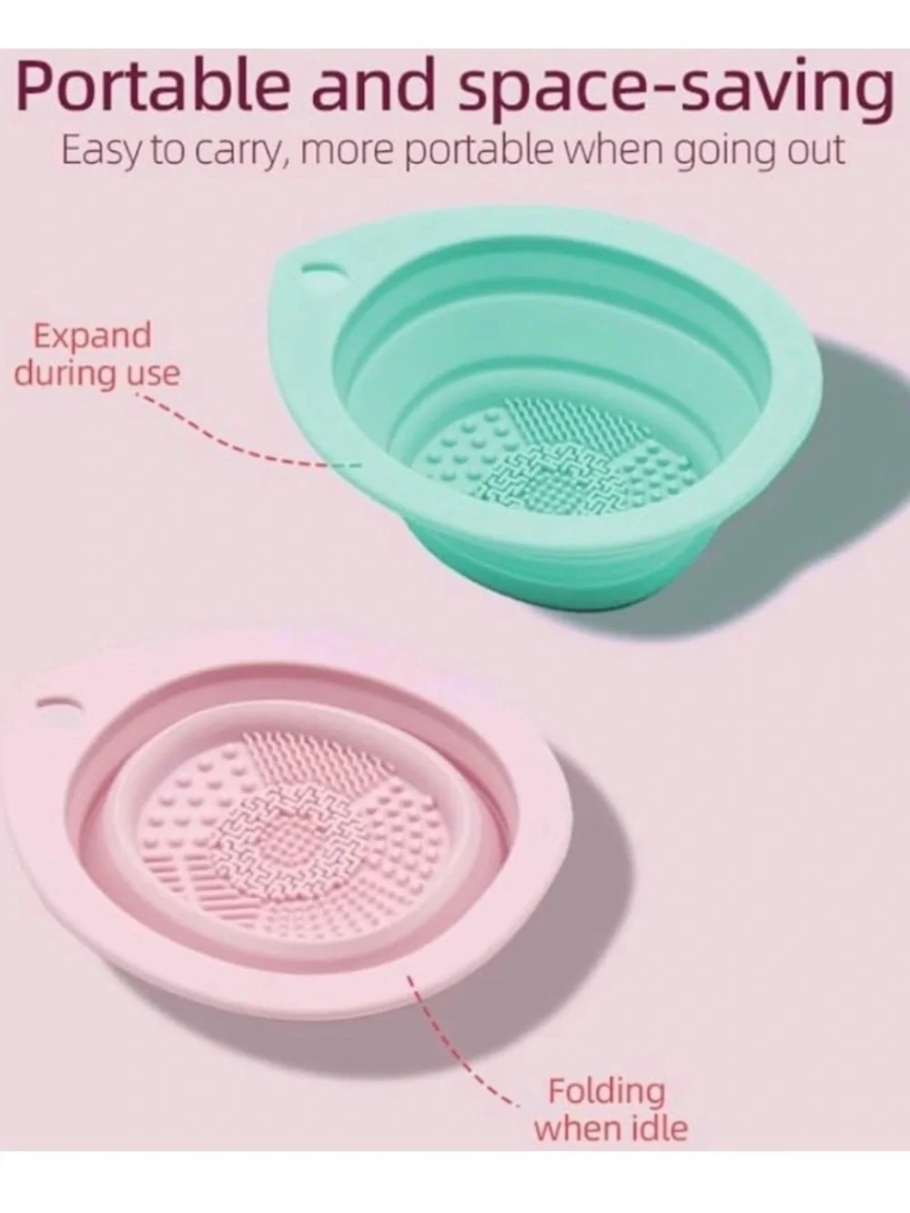 💞 New Mint Green Collapsible Makeup Brush & Sponge Cleaning Bowl